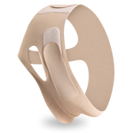 A beige compression support band or waist trainer shown floating on a white background with a soft shadow underneath.